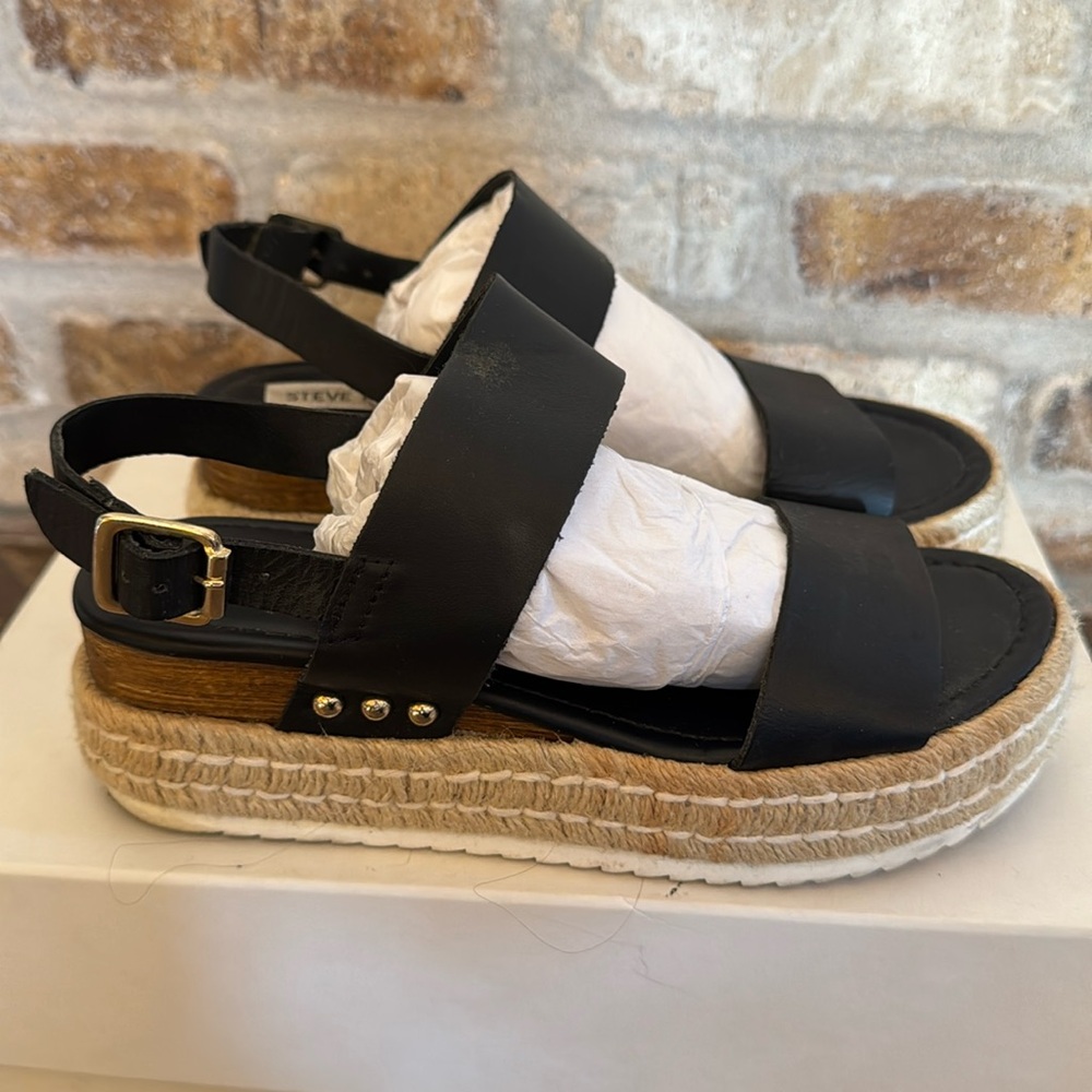 Steve Madden platform espadrille black sandals sz 6